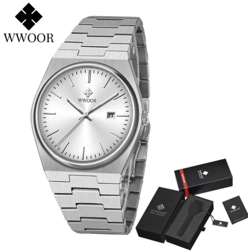 Reloj plateado WWOOR resistente al agua 50m